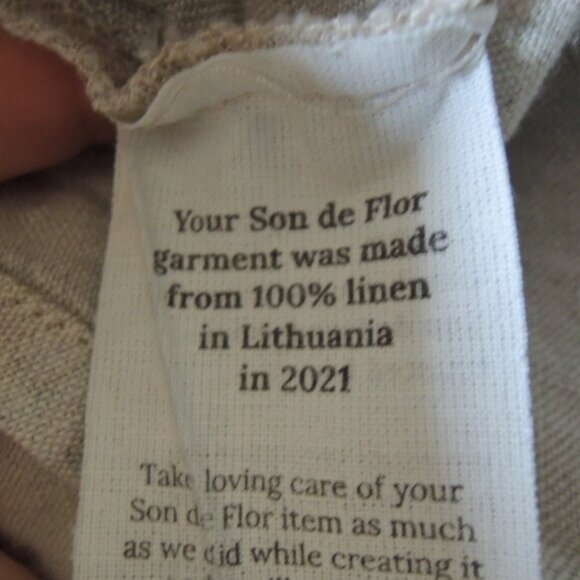 Son de Flor Tan 100% Linen Classic Shirt XL *Runs S - Picture 12 of 12
